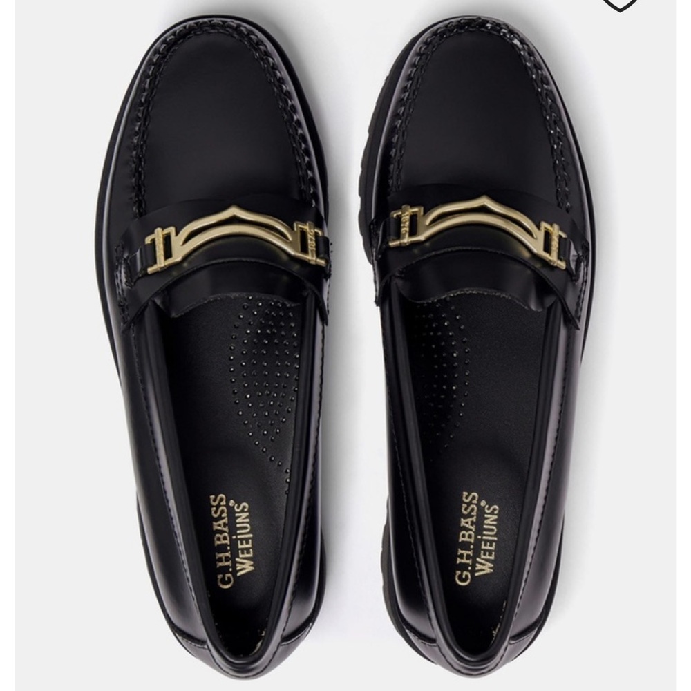 G.H. Bass & Co. Black Loafers with Gold Accent
